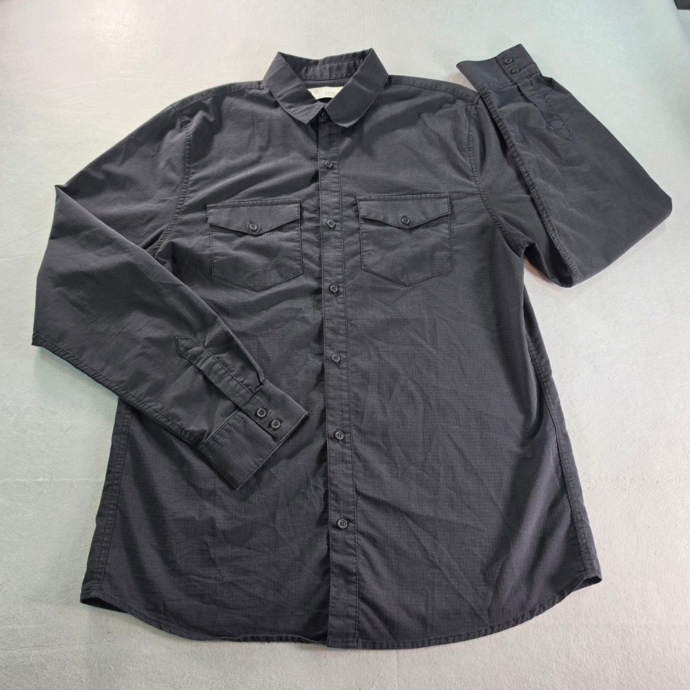IRO Paris Mens Ripstop Long Sleeve Button Down Utility Shirt Gray Medium